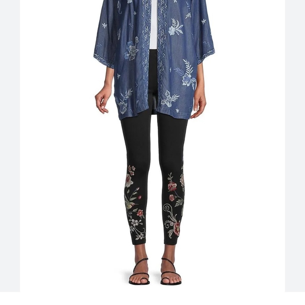 JOHNNY WAS Marbella Embroidered Cropped Kimono Denim Blue Lyocell small - Picture 2 of 3